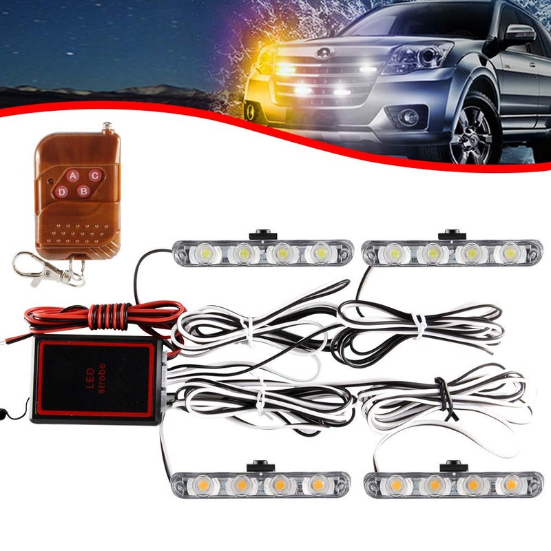 KaiDengZhe كاي دينغ زهي 4x4 LED 4 في 1 ضوء شريط السطح DC12V مع تحكم عن بعد طوارئ فلاشينغ بيكون مصباح ضوء شرطة ستروب تحذيري للشاحنة مقطورة كارافان فان (أبيض كهرماني) - Image 1